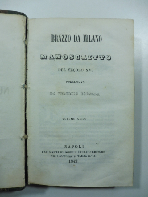 Brazzo da Milano. Manoscritto del secolo XVI